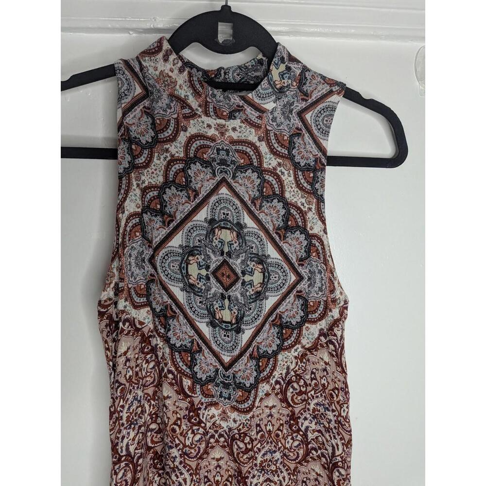 American Eagle Outfitters Dress Womens Small Brown Paisley High Neck Sleeveless - Picture 2 of 5